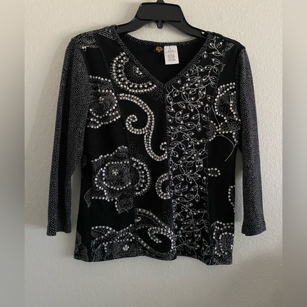 Bila Top Beaded Whimsical Witchy Goth Patchwork Print Size S/M